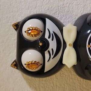 Jeweled Kit-Cat Klock with GLOW IN THE DARK BOWTIE & two tails RARE CLOCK